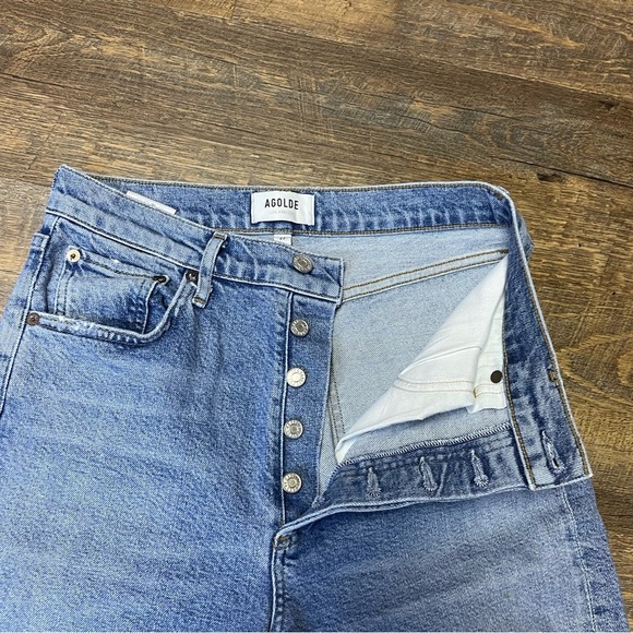 Agolde Riley Jeans Straight Crop High Rise Button Fly Womens 27 Distressed - Picture 3 of 11